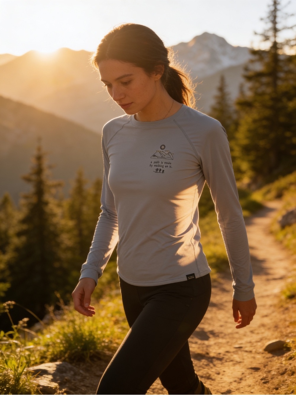 Patagonia Light Blue Long-Sleeve Crew Neck Tee with Chest Graphic